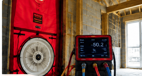 Airtightness testing equipment on a building site