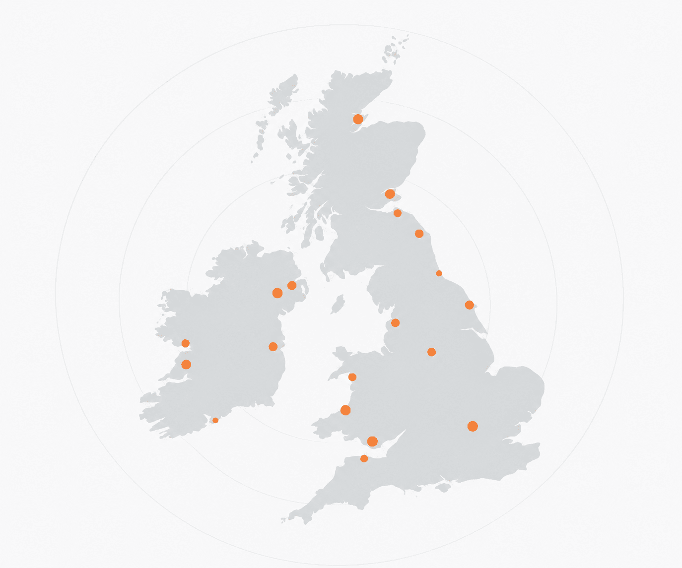 Illustrative map showing the UK and Ireland