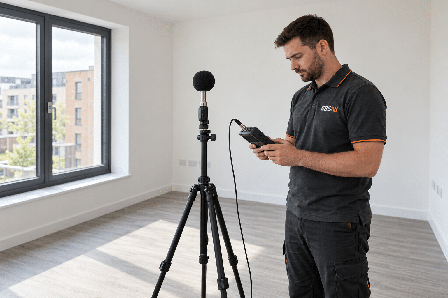 Illustrative sound testing setup; not a photograph of Central Quay, Glasgow