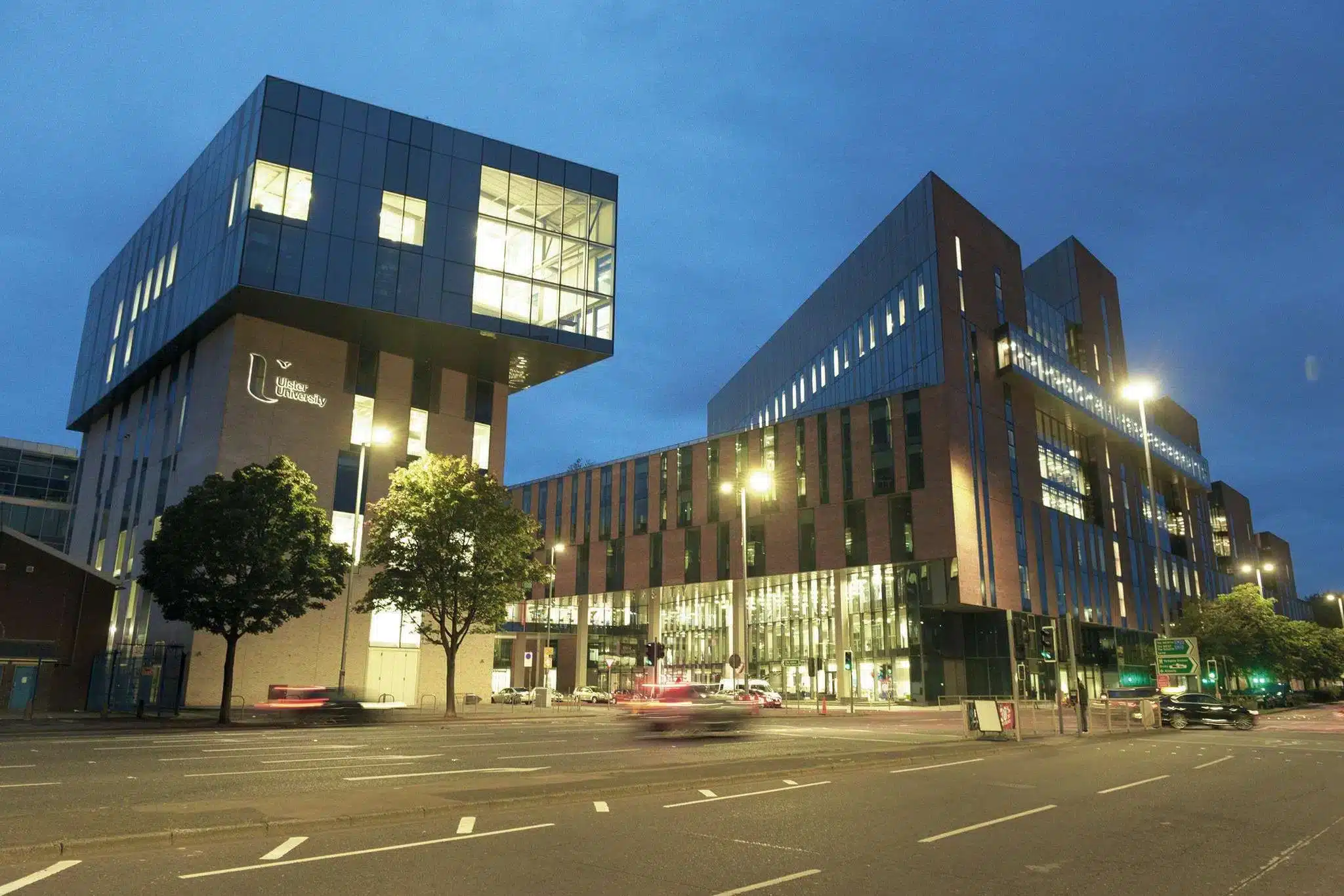 Ulster University Belfast Campus at dusk